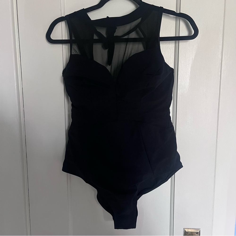 Jets swimwear Australia Black Sheer Panel mesh high neck halter swimsuit